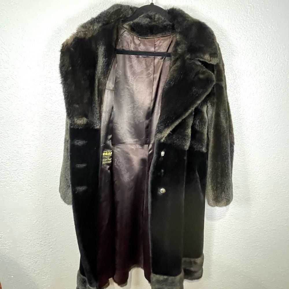 Vintage Borgazia By Russel Taylor Women's Long Faux Fur Coat Black & Brown Sz M - Picture 3 of 12